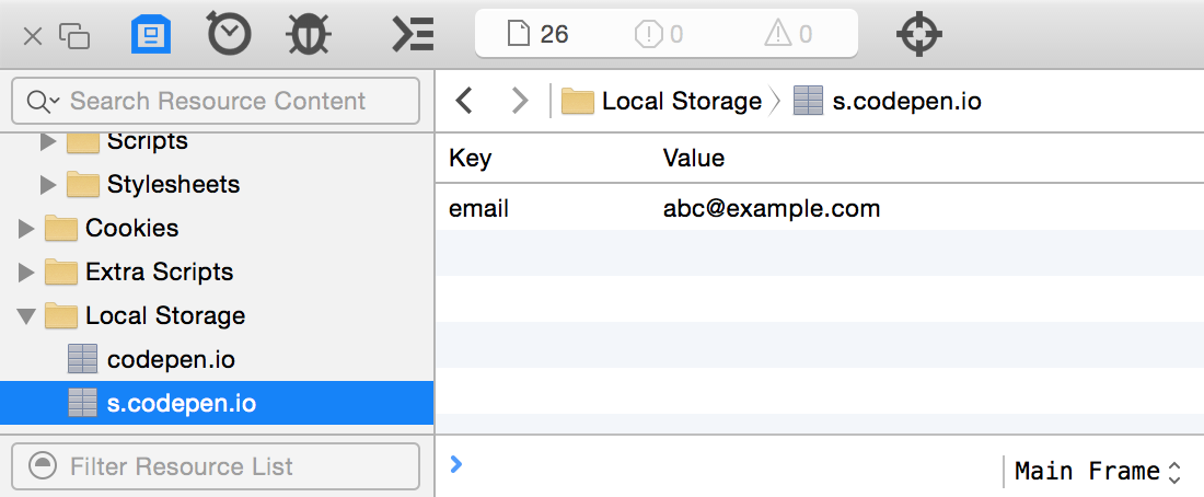 Localstorage in inspcetor